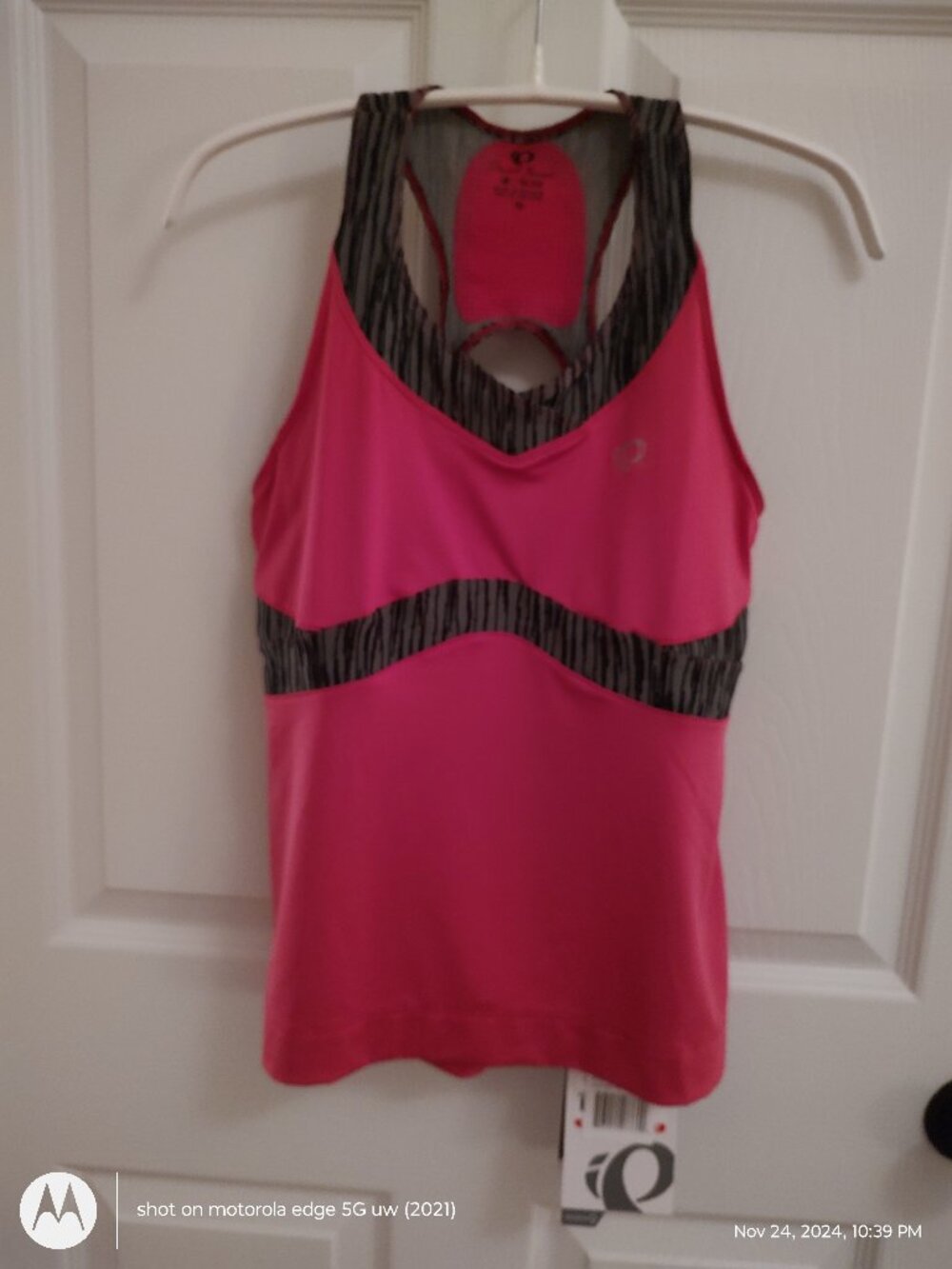 PEARL IZUMI SYMPHONY KNIT TANK PINK GRAY/BLACK ANIMAL PRINT TRIM SHELF BRA SZ M